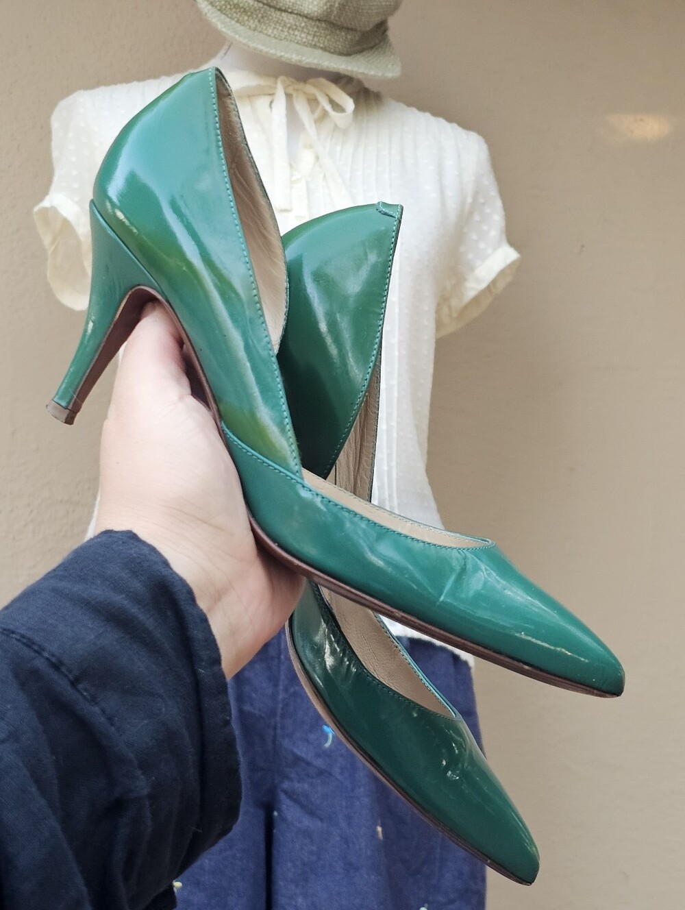 J. Crew Green Patent Leather d'Orsay Pumps sz 6.5 - Picture 2 of 4